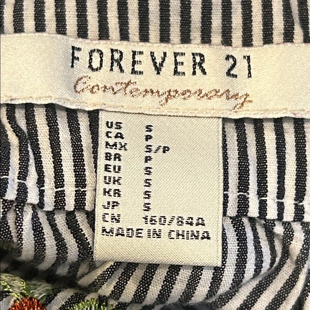 Forever 21 Contemporary Striped Floral Embroidered Babydoll Peplum Top Size S - Picture 12 of 14